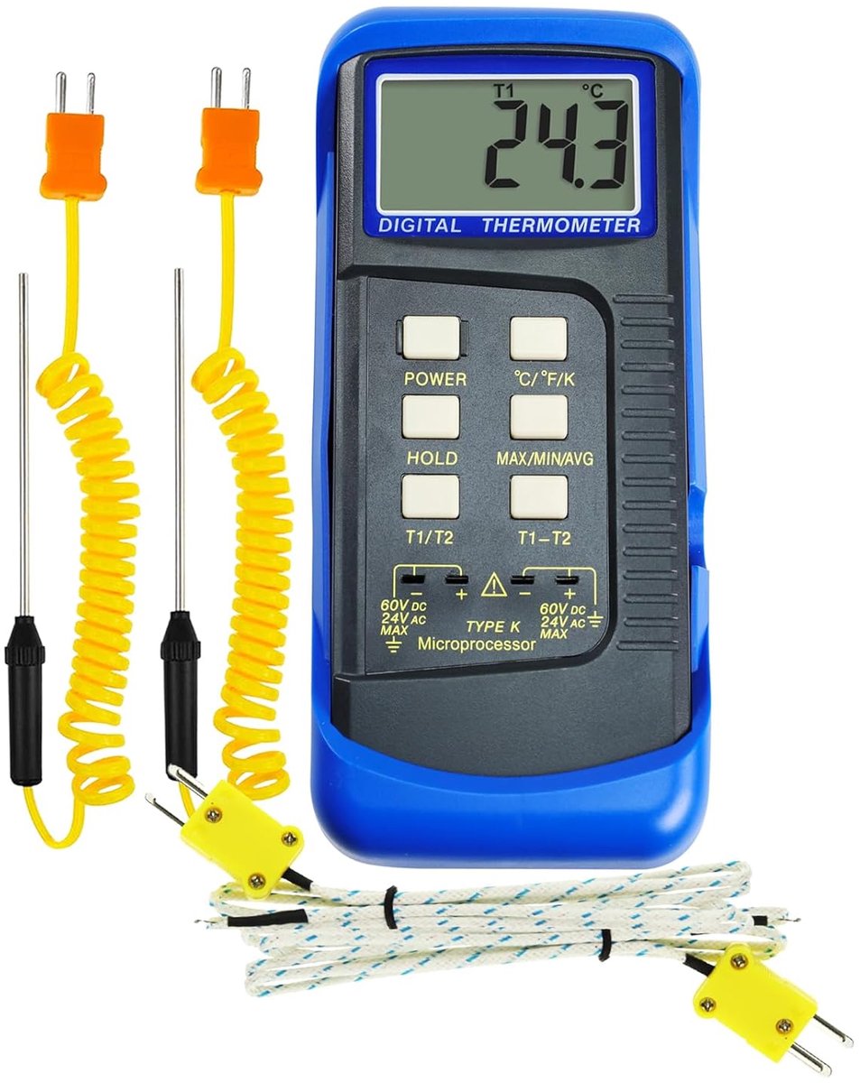Digitale thermometer type K - 2 kanalen - roestvrij staal - hoge precisie met silicone bescherming - SnelShoppen