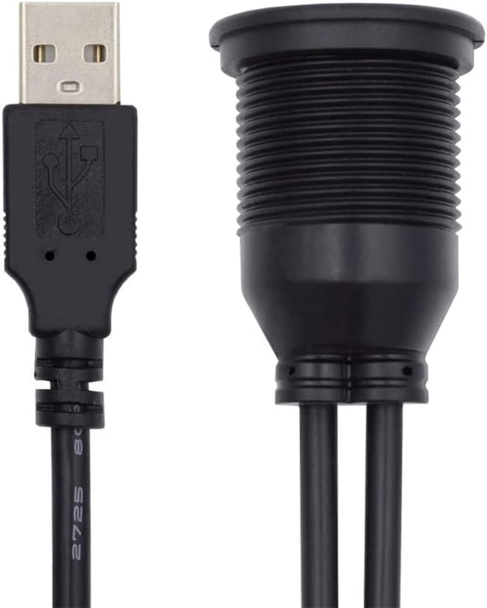 Thijox - 1 m Waterdichte USB2.0 Type-A Mannelijke naar Dual Vrouwelijke Hub Extension Kabel - 480 Mbps Data Power Kabel voor Auto Panel Mount Gebruik