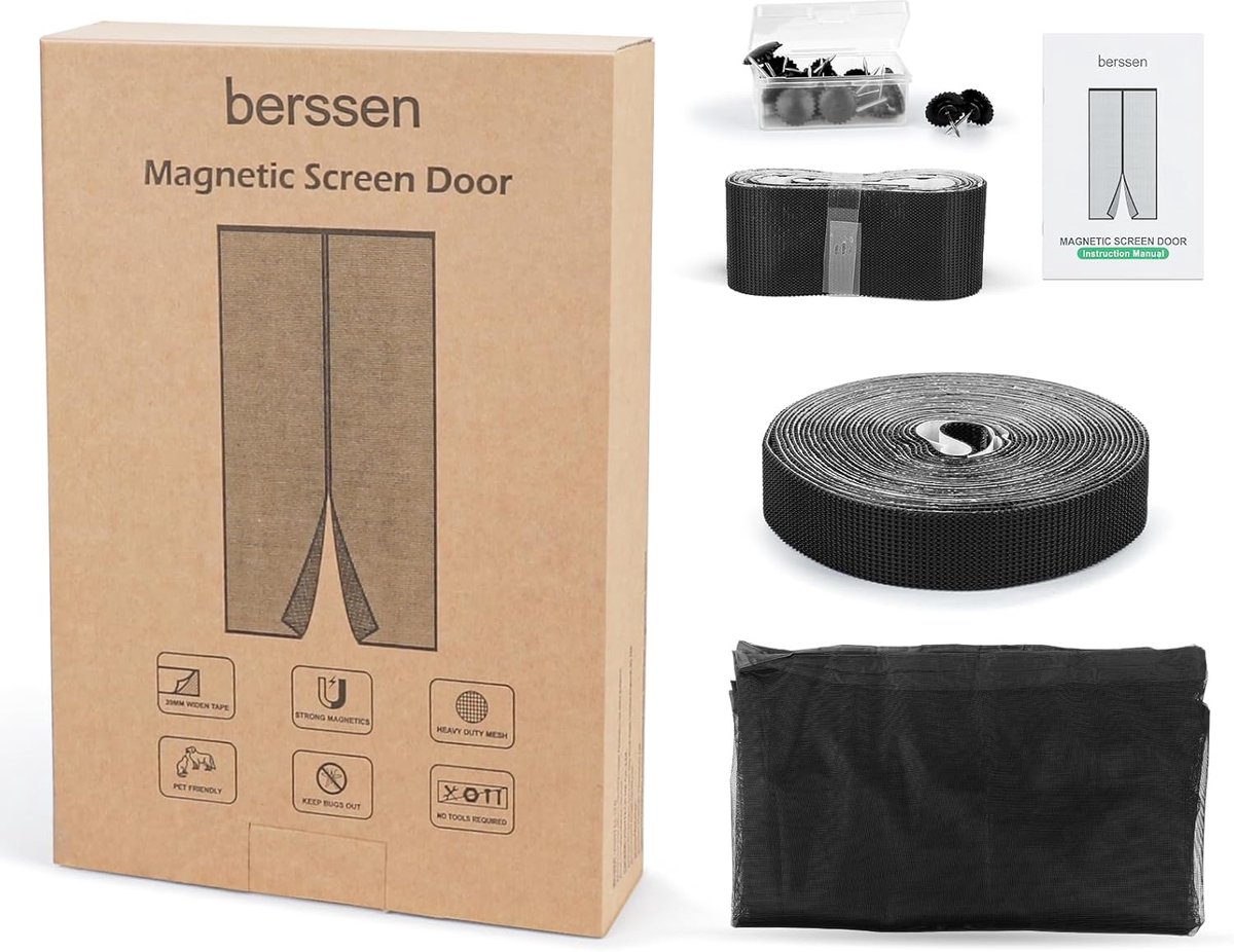 Vliegenhor voor deur 80 x 210 cm - Zwart fijn gaas - MagnetClose, houdt insecten buiten - SnelShoppen