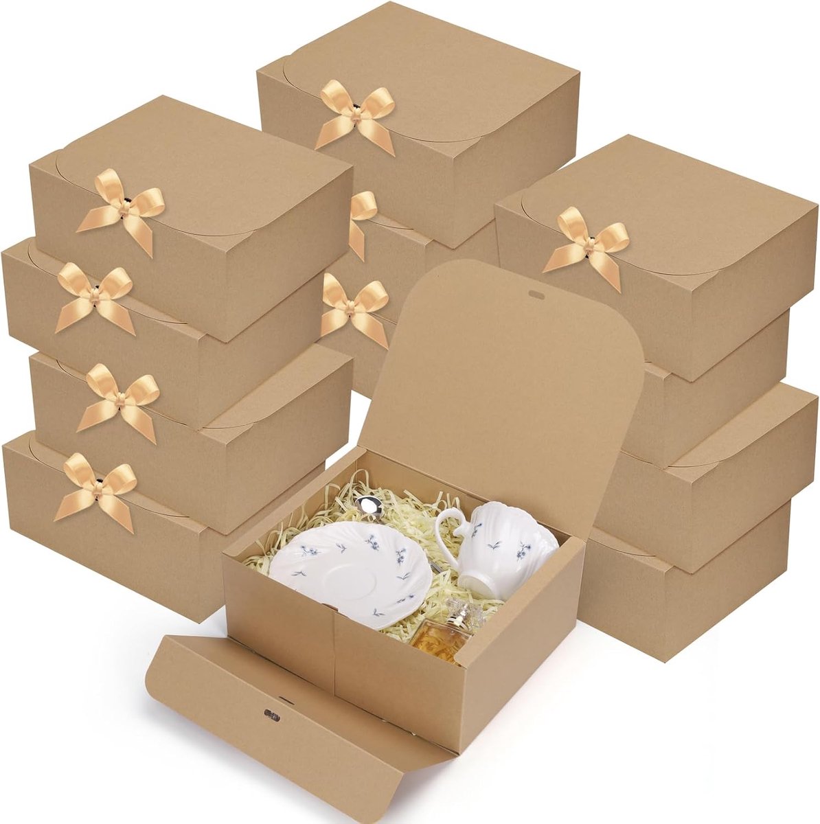 Geschenkdozen 12 stuks - 25 x 20 x 10 cm - Bruin papier - Ideaal voor feestverpakkingen - SnelShoppen