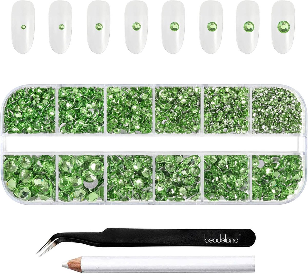 Rhinestones SS4-SS30 - Lichtgroene kristallen - 2500 stuks met pincet en wax pen - Perfect voor make-up en nagels - SnelShoppen