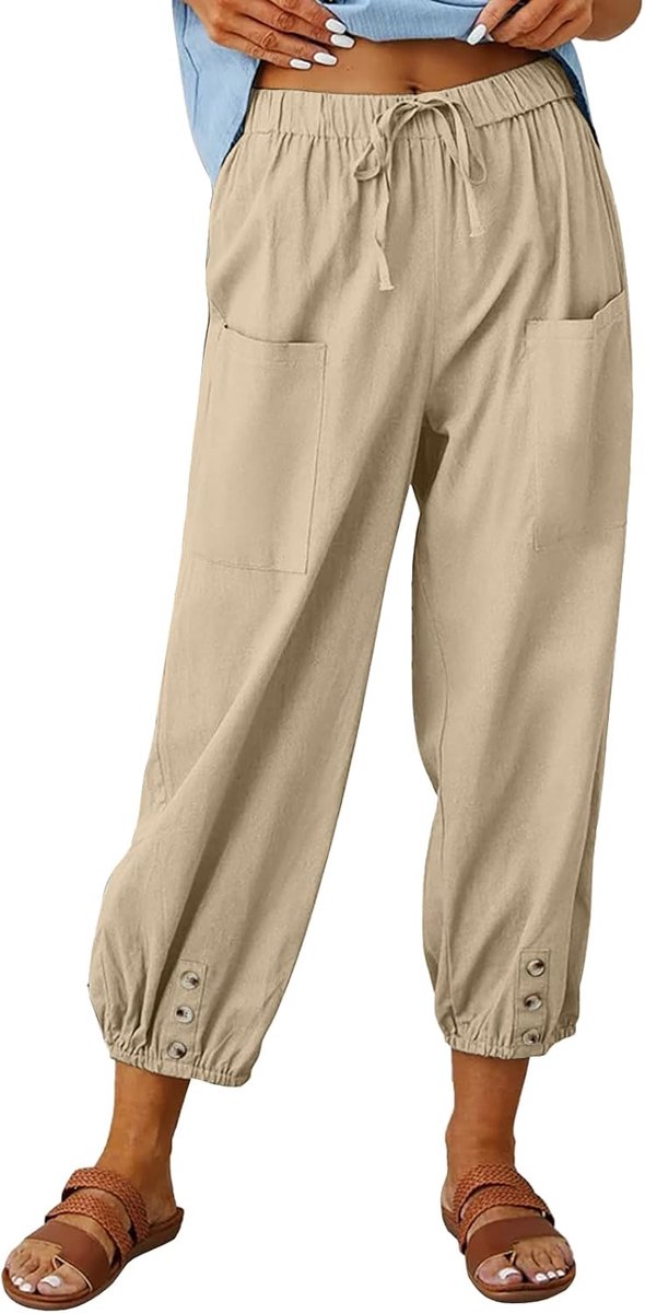 Damesbroeken zomer 7/8 lengte - lichte katoen - elastische taille - comfortabele strandbroek - SnelShoppen