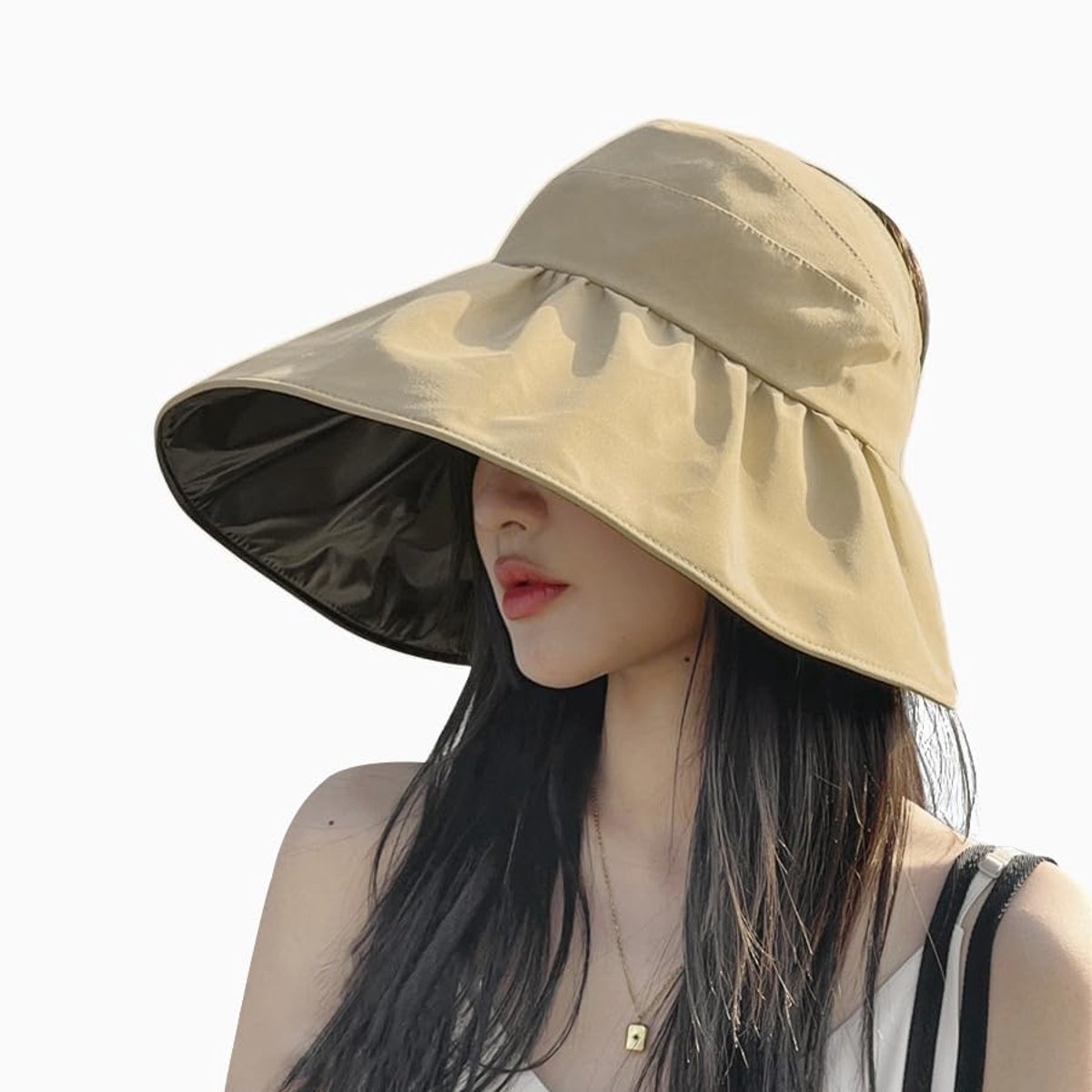 Zonnehoed Dames - Brede Rand Strandhoed met UV Bescherming - Opvouwbare Zomerhoed voor Strand, Reizen en Buitenactiviteiten - Khaki