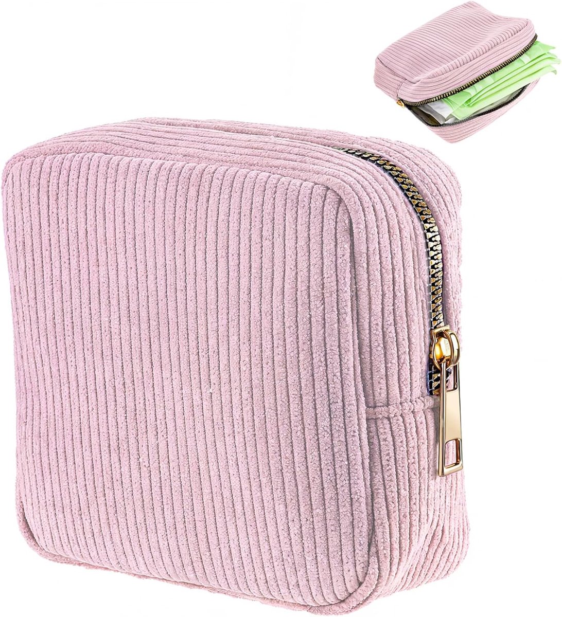 Toilettas klein - corduroy - roze - handig voor dames en meisjes - SnelShoppen