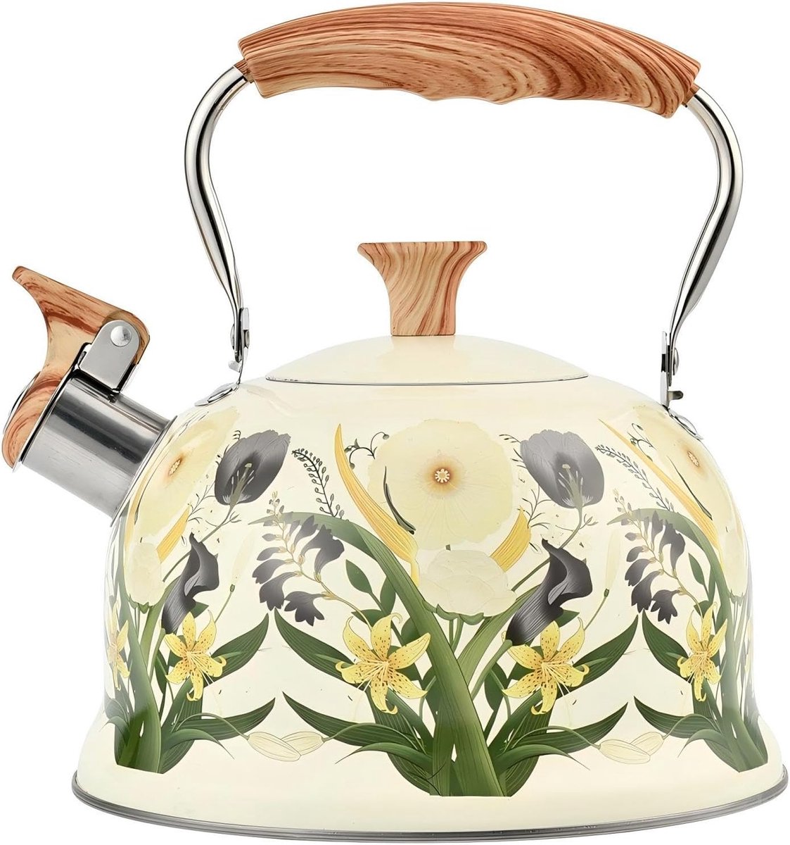 Waterkoker - Waterkoker retro - Roestvrijstalen Fluitketel 2.7L met Bloemenprint - Ergonomische Handgreep - Geschikt voor Alle Kookplaten incl. Inductie