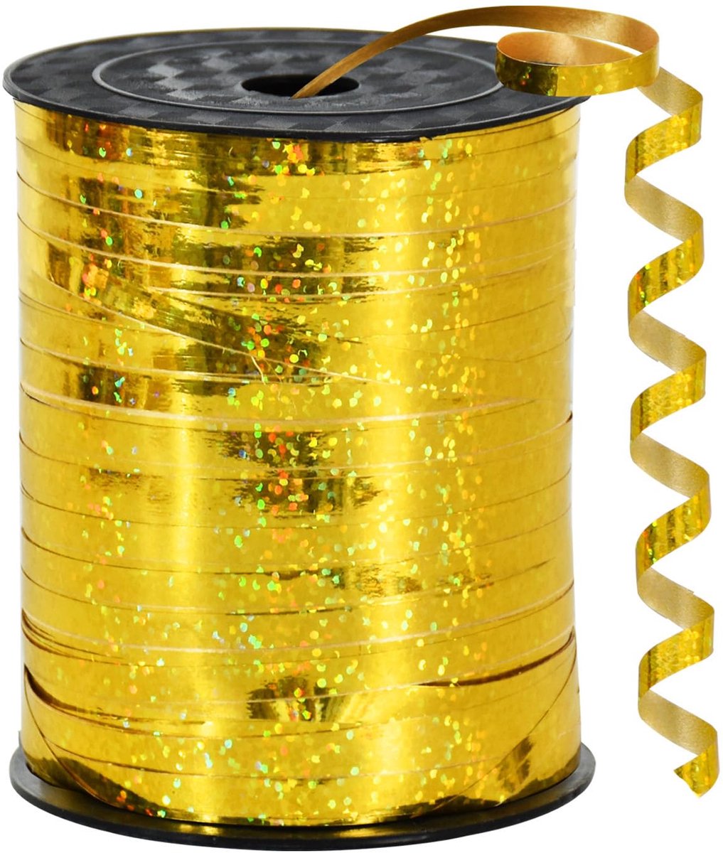 Lint 500 meter goud - laser goud - golvende linten - voor cadeauverpakking - ShopVlot