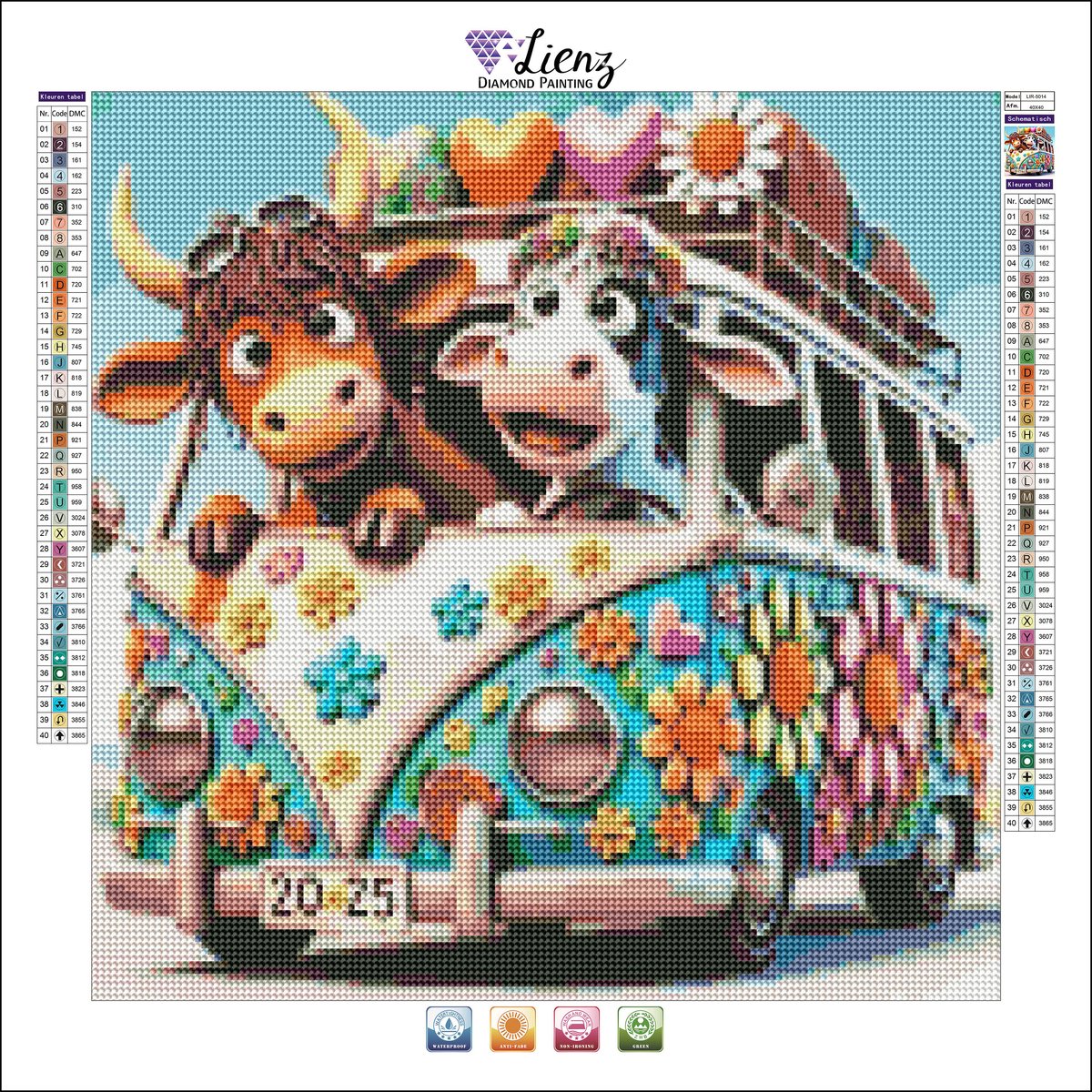 Lienz® Diamond Painting volwassenen 40x40cm – Rond – Koeien in bus — afbeelding 2
