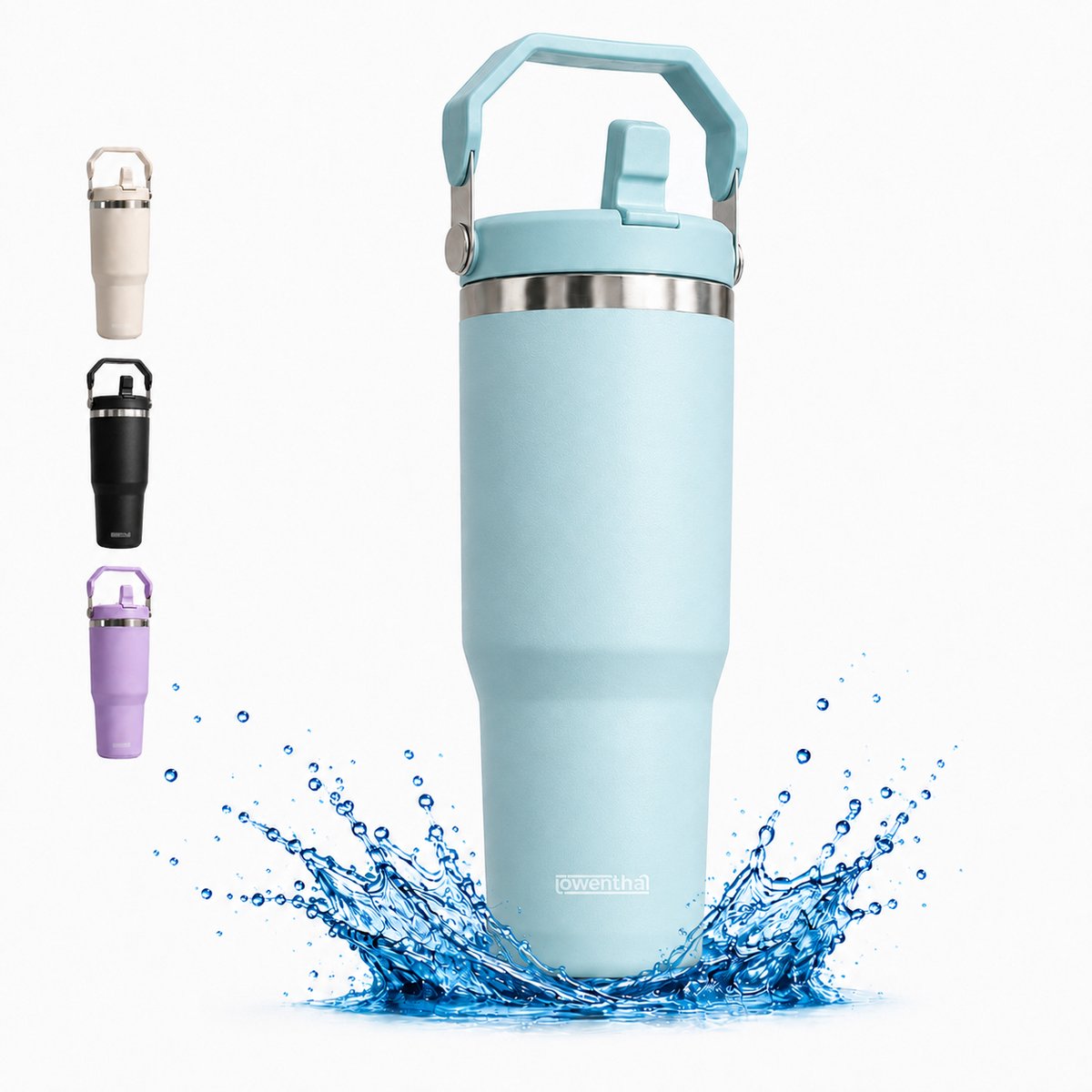 Drinkfles - Thermosfles 800 ml - 100% Lekvrij - Waterfles Met Rietje - Dubbelwandig RVS - Thermosbeker - Thermoskan To Go - Drinkbus - Sportfles - Schoolbeker Back to School - Kinderen - Travel Mug - Blauwgroen - Löwenthal