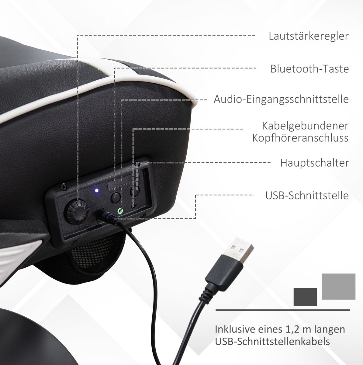 Gamingstoel Verstelbaar 69 x 73 x 112 118 cm Met Ingebouwde Bluetooth Luidsprekers En Hoofdsteun Voor Werk En Spel Kunstleer Zwart