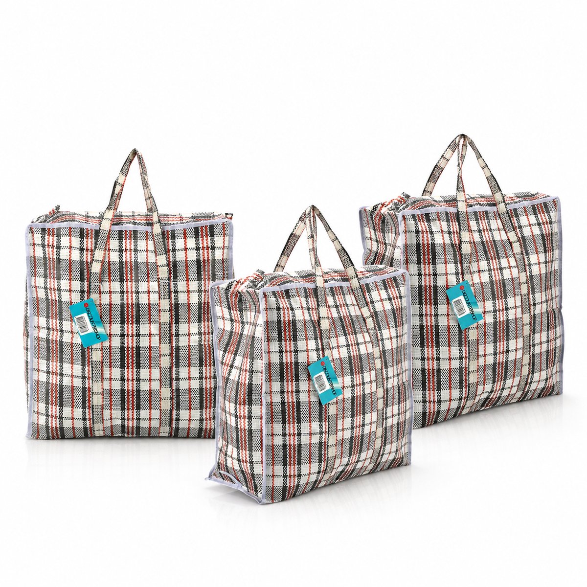 Boodschappentassen met Rits 30L – 3 Stuks Shoppers 40 x 43 x 18 cm – Opbergtassen en Verhuistassen voor Kleding, Boodschappen, Reizen en Camping