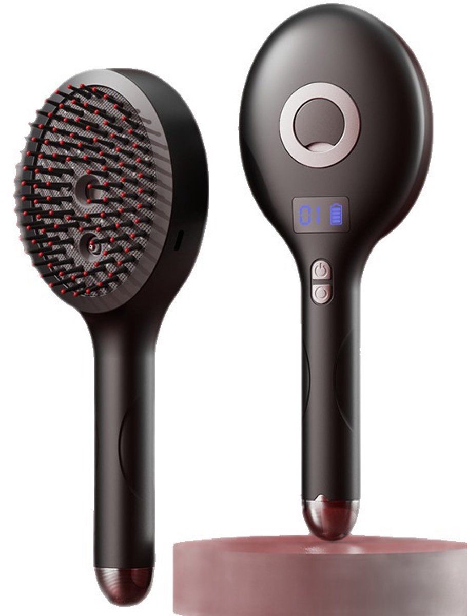 Elektrische Stoomborstel - Luchtkussenkam- 3-in-1 Massagekam met Rood Licht en Vibratiemassage - Draadloze Luchtkussenkam tegen Pluizig Haar - Stoom Ondersteunde Styling en Hoofdhuidtherapie voor Alle Haartypes-roze