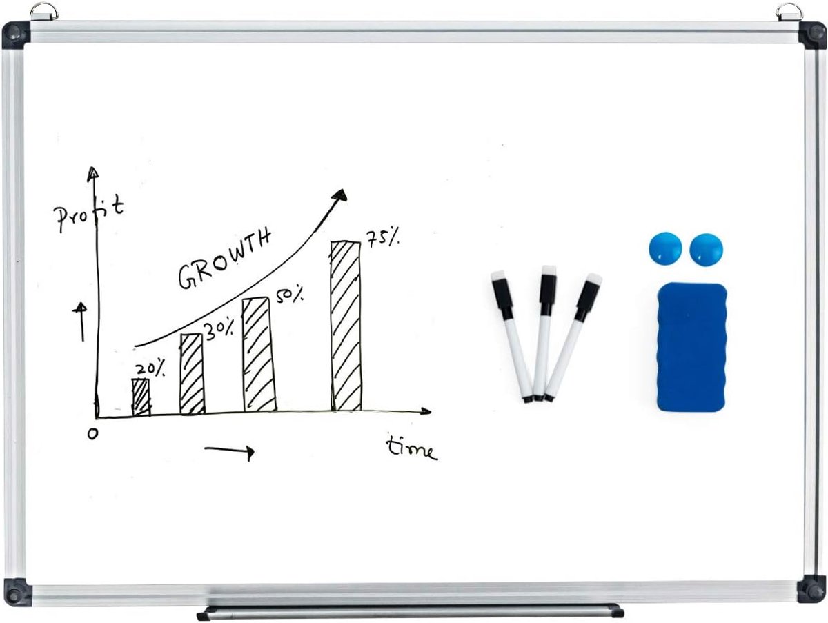 COSTWAY Whiteboard, magneetbord, schrijfbord, prikbord, wandbord, memobord met aluminium frame, keuze uit vele maten