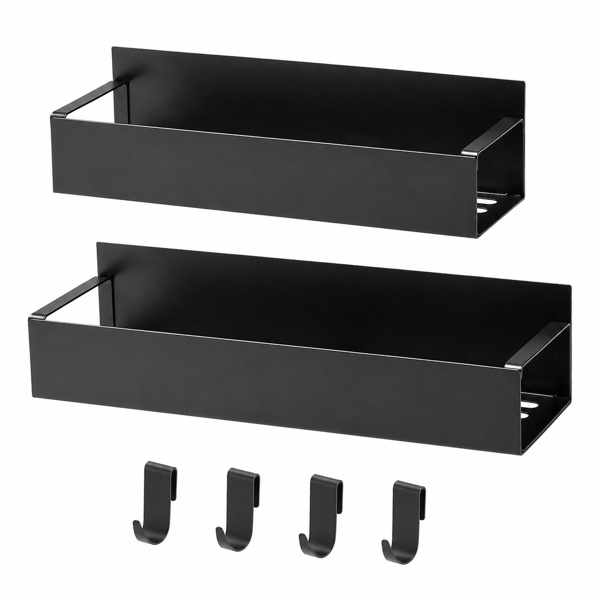 Bobypet - Magnetisch Kruidenrek - 2 Koelkastrekken met 4 Haken - Zonder Boren voor Keukenopslag - Zwart