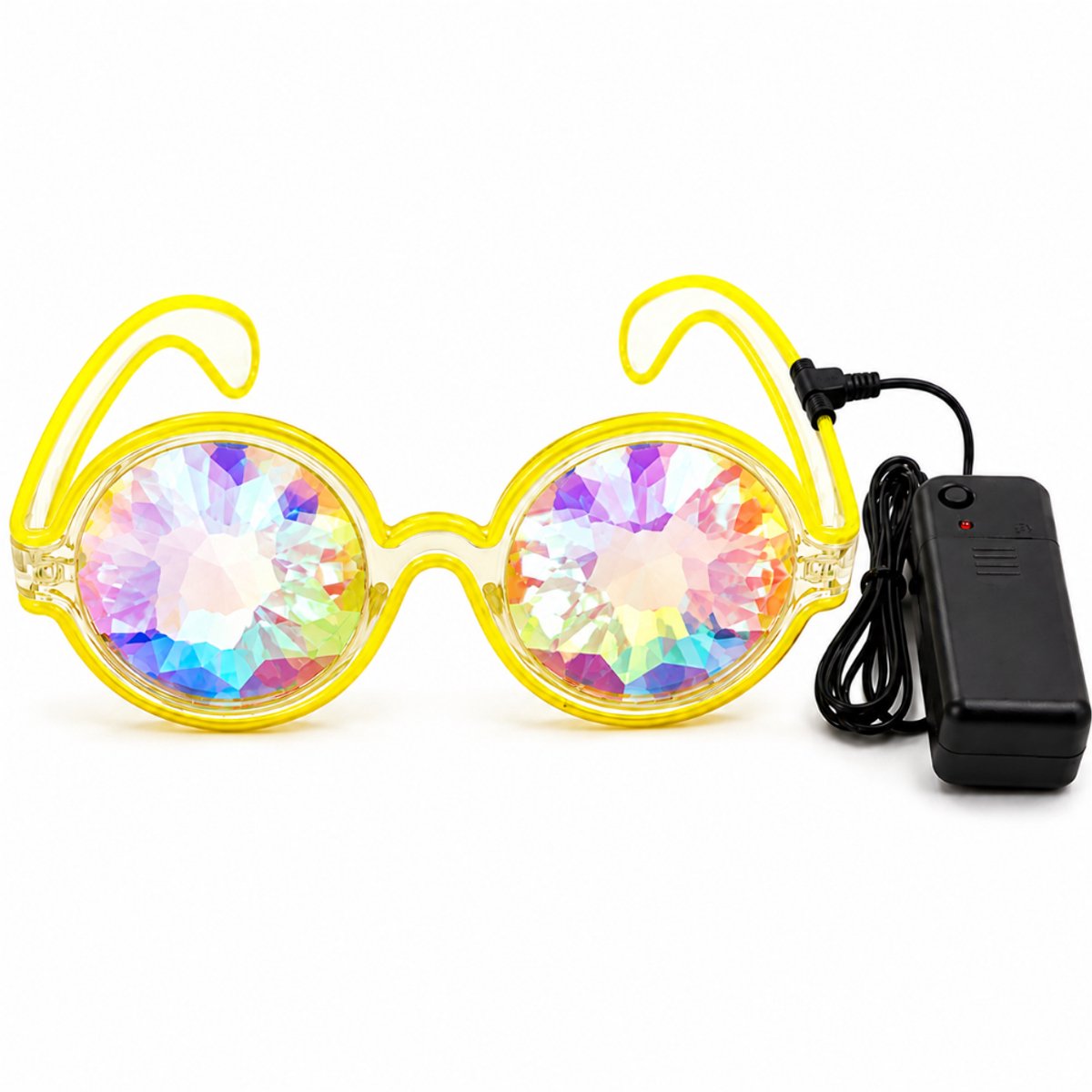 Doppler Prism Party Glasses – LED Kaleidoscoop Bril – Festival, Rave, Carnaval & Feest – Geel