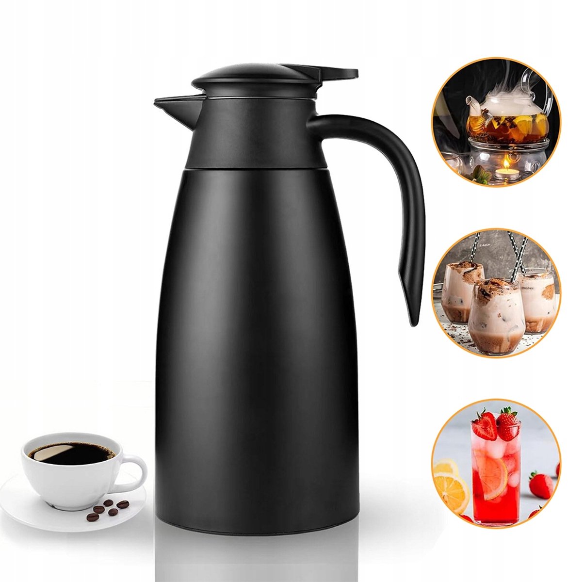 Merkloze thermoskan voor koffie en thee, 2L, zwart