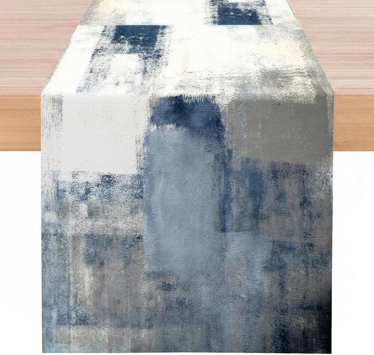Tafelloper, modern, linnen, blauw, wit, grijs, 33 x 183 cm, decoratie, lente, zomer, herfst, winter, retro, boho, stof, tafelloper voor feestjes, vakantie, keuken, banket, bruiloft, Kerstmis