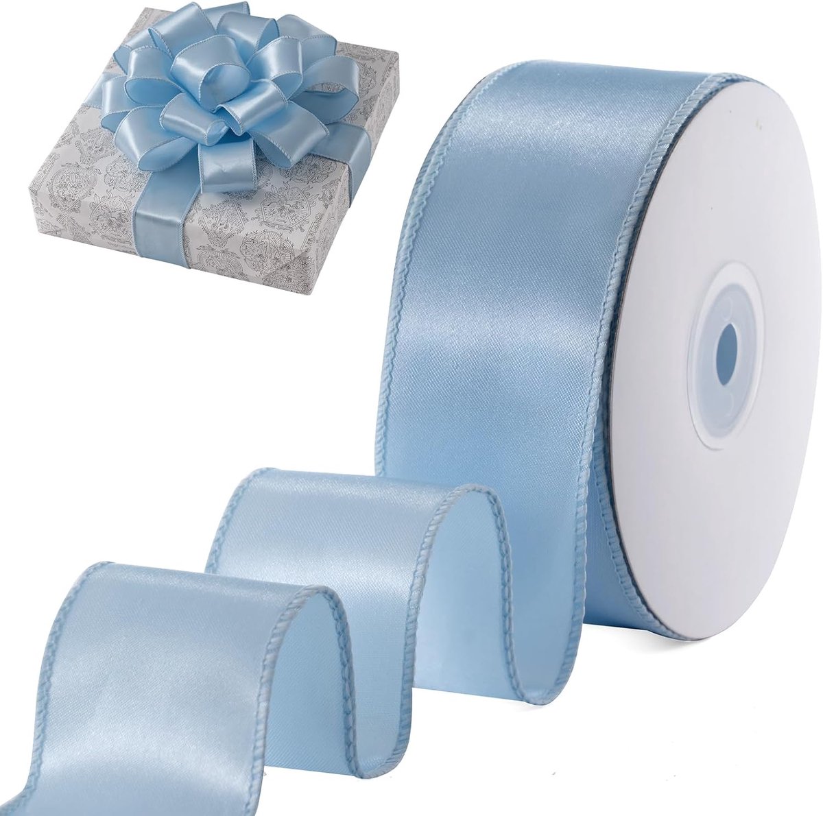 Satijnen lint 1,5 inch, continu 20 meter lichtblauw lint voor geschenkverpakking, kerstboomdecoratie, grote strikken maken krans doe-het-zelf ambachten, vakantiedecoratie en