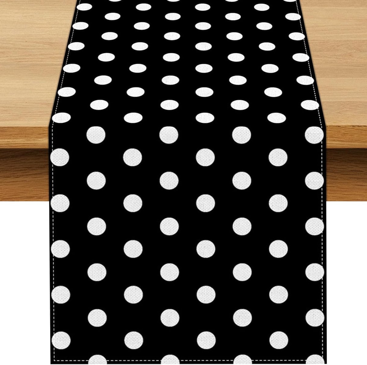 Tafelloper, zwart/wit, gestippeld, 33 x 183 cm, tafelkleed, linnen, modern, keuken, eettafel, tafeldecoratie, waterafstotend, tafeldecoratie voor feest, verjaardag, vakantie (type 1)