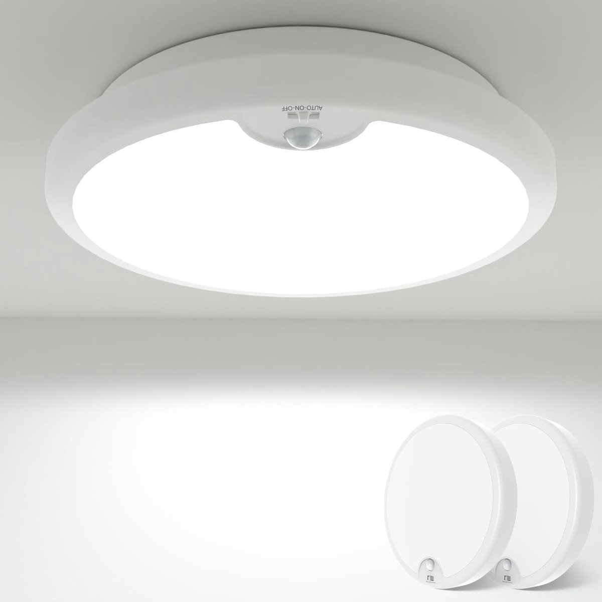 Led-plafondlamp met bewegingsmelder, werkt op batterijen, 2 stuks, 18 cm, lamp voor binnen en buiten, 300 lumen, 6000 K, trapplafondlamp voor kast, balkon, bergruimte, kelder, hal, garage,