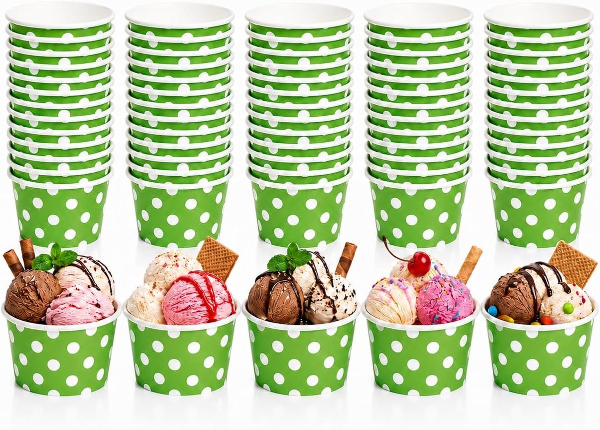 Ijsschaal 180 ml met papieren lepel | versterkte papieren beker, taartbeker, 30-50 stuks, versterkte papieren beker, taartbeker,