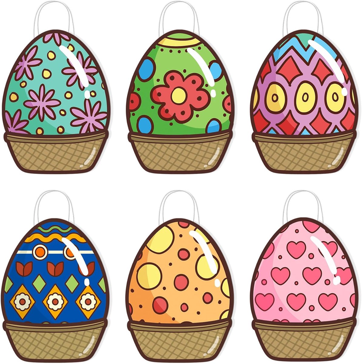 Paasgeschenkzakjes met handgrepen - 6 stuks feestgeschenken voor eieren, unieke kleurrijke geschenkverpakkingen, goodiezakjes voor kinderverjaardagsfeestjes, 37,8 x 19,8 x 3,3 cm