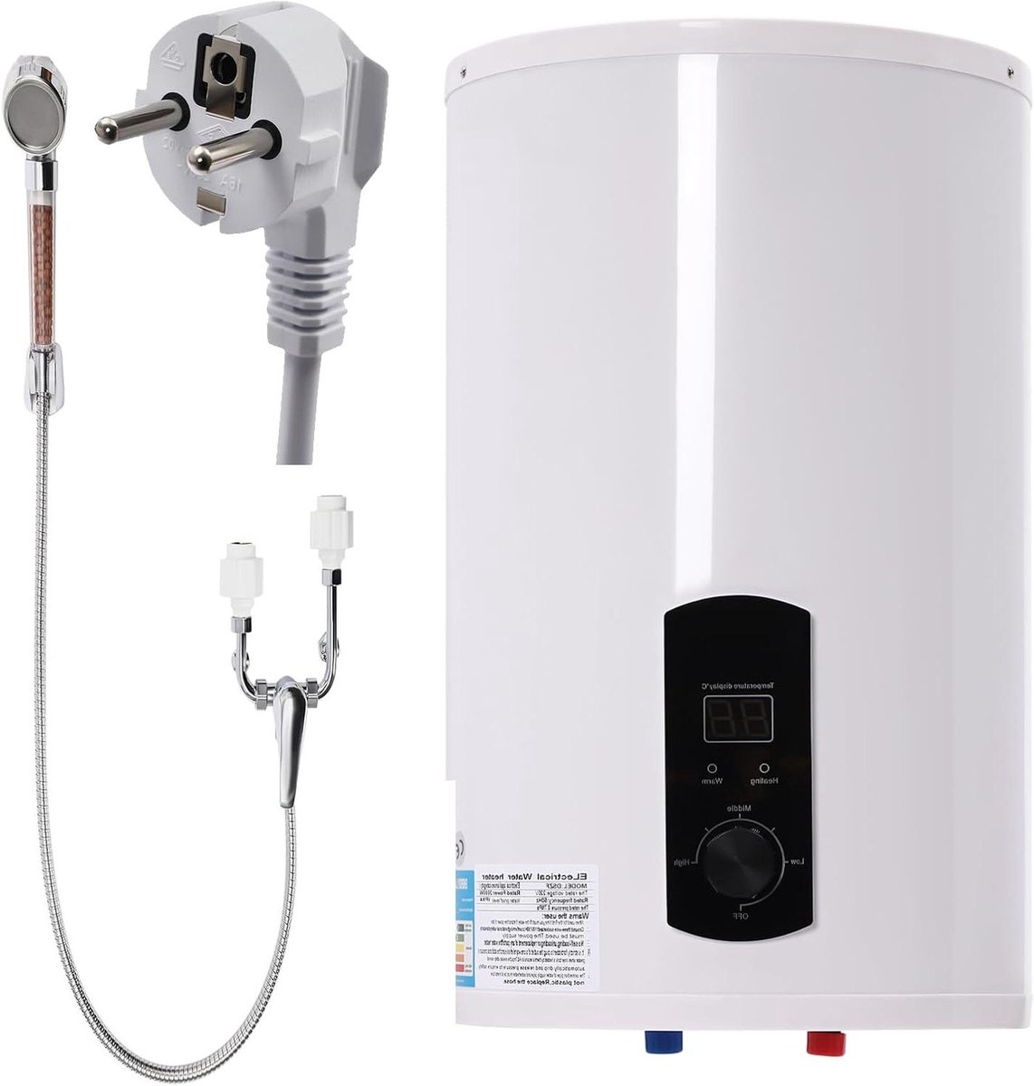 Elektrische boiler - Warmwaterapparaat - Direct warm water - Plat design - 50 liter - Wit