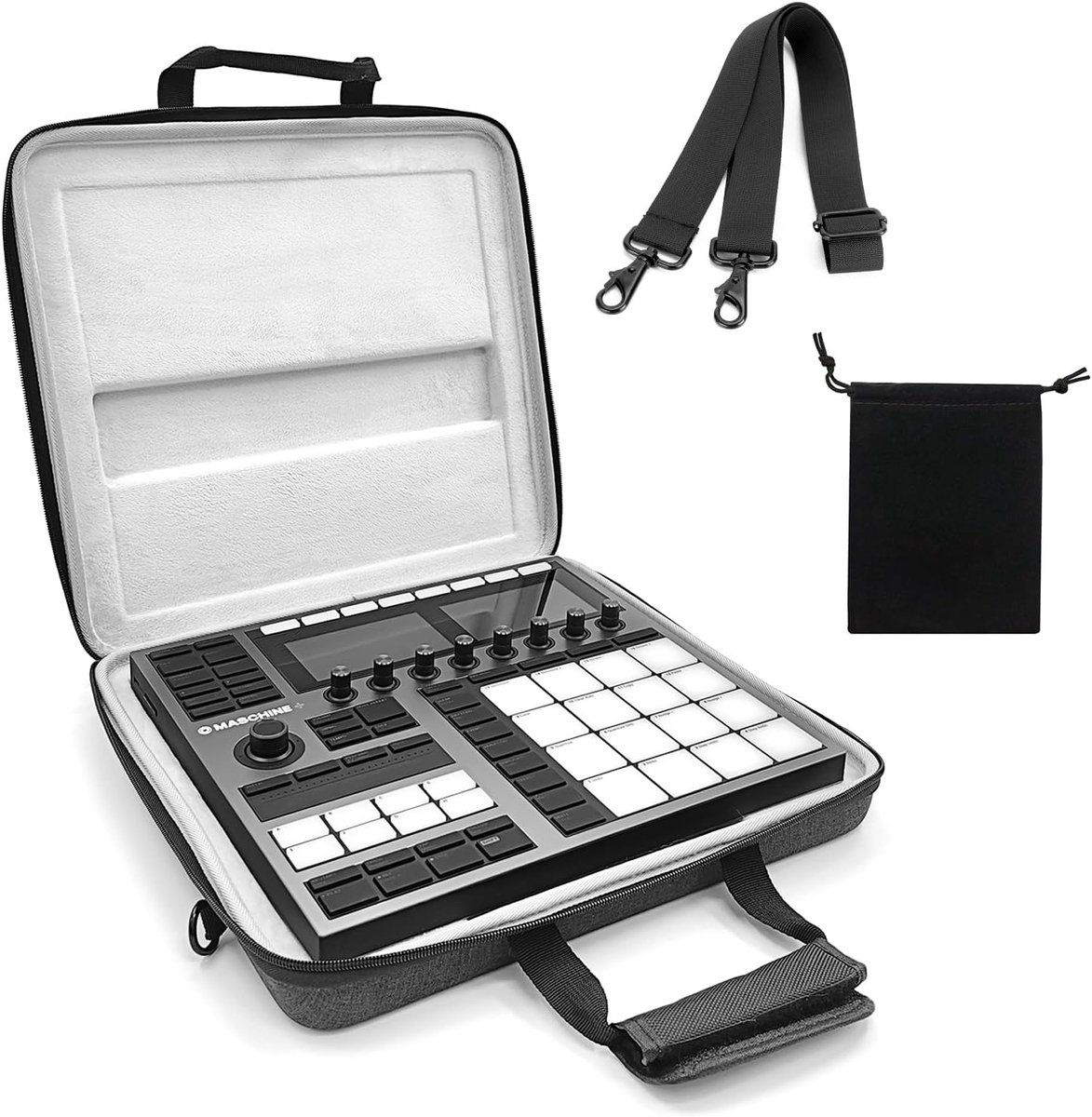 Premium Velvet Travel Case Compatible with Native Instruments Maschine+ case NI MK3 Drum Controller Velvet cover Analog Device case with Strap(Grey)