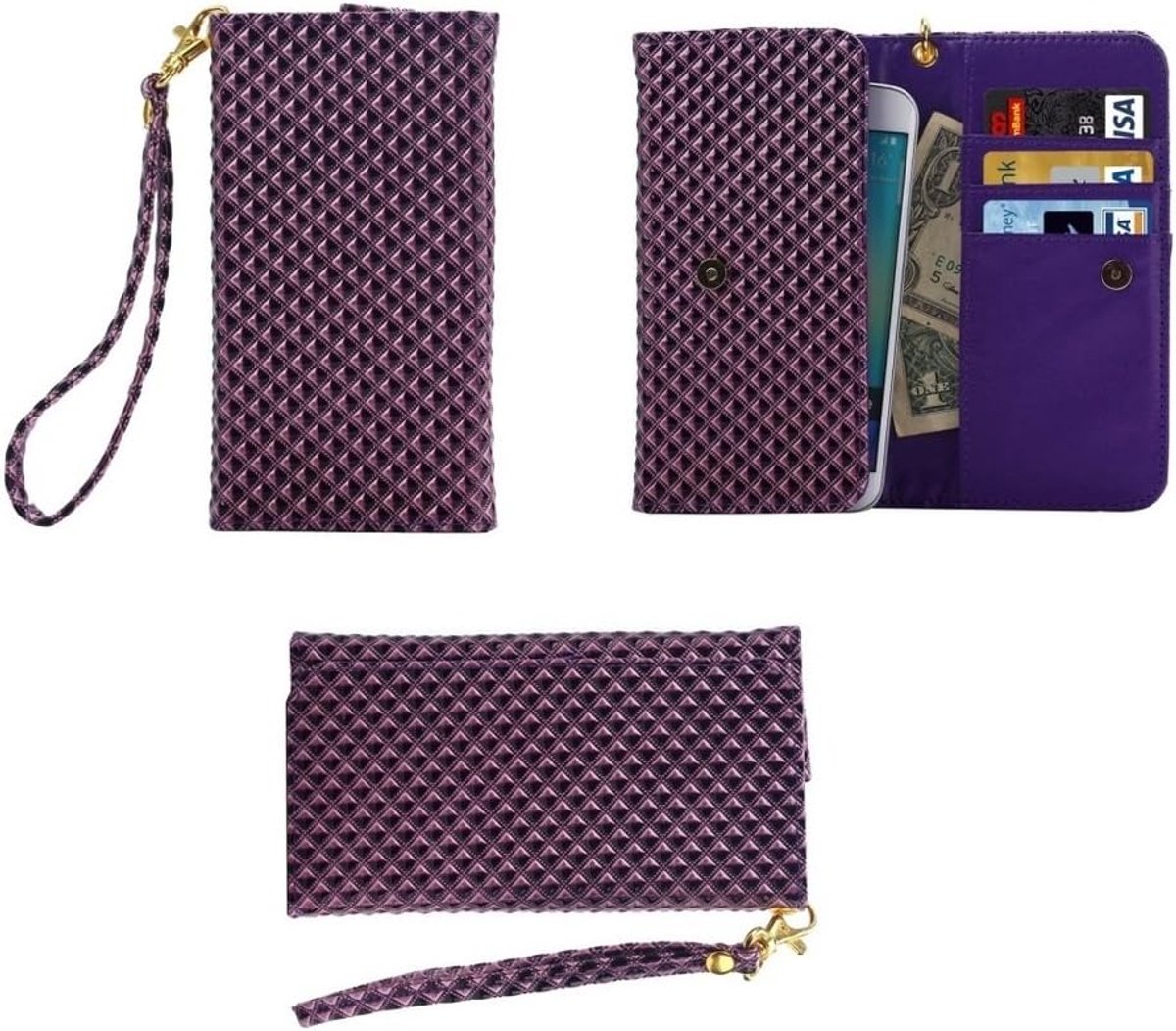 Premium Case met Design Parelraster textuur met Kaartsleuven & Lanyard voor Intex Aqua Slice - Violet