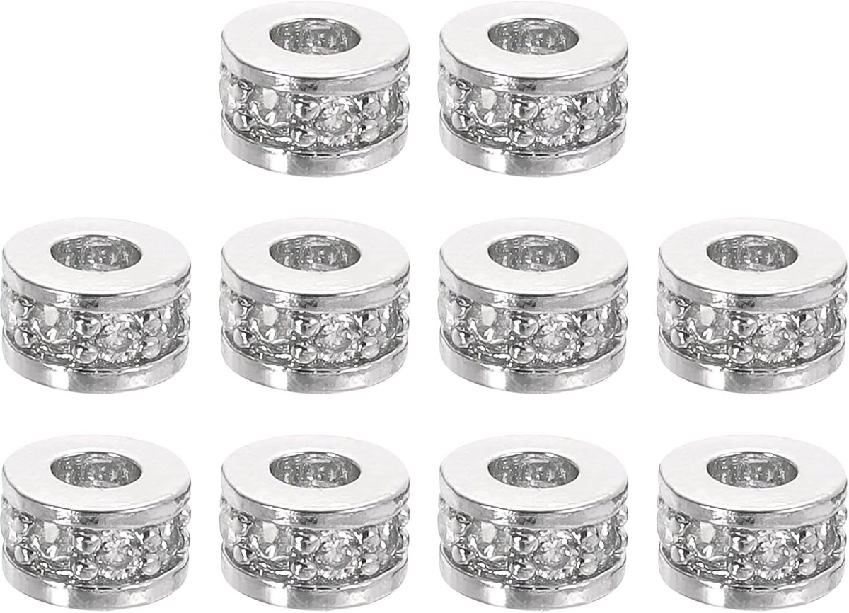 Kralen in ringvorm, 10 stuks, 6 mm, messing afstandhouders met strass, tussenkralen van zirkonia, voor het maken van armbanden, wit - witgoud