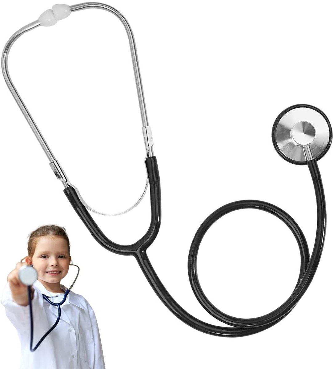Stethoscoop met platte kop, zwart, standaardformaat, 1 stuk voor medische diagnose en klinisch gebruik