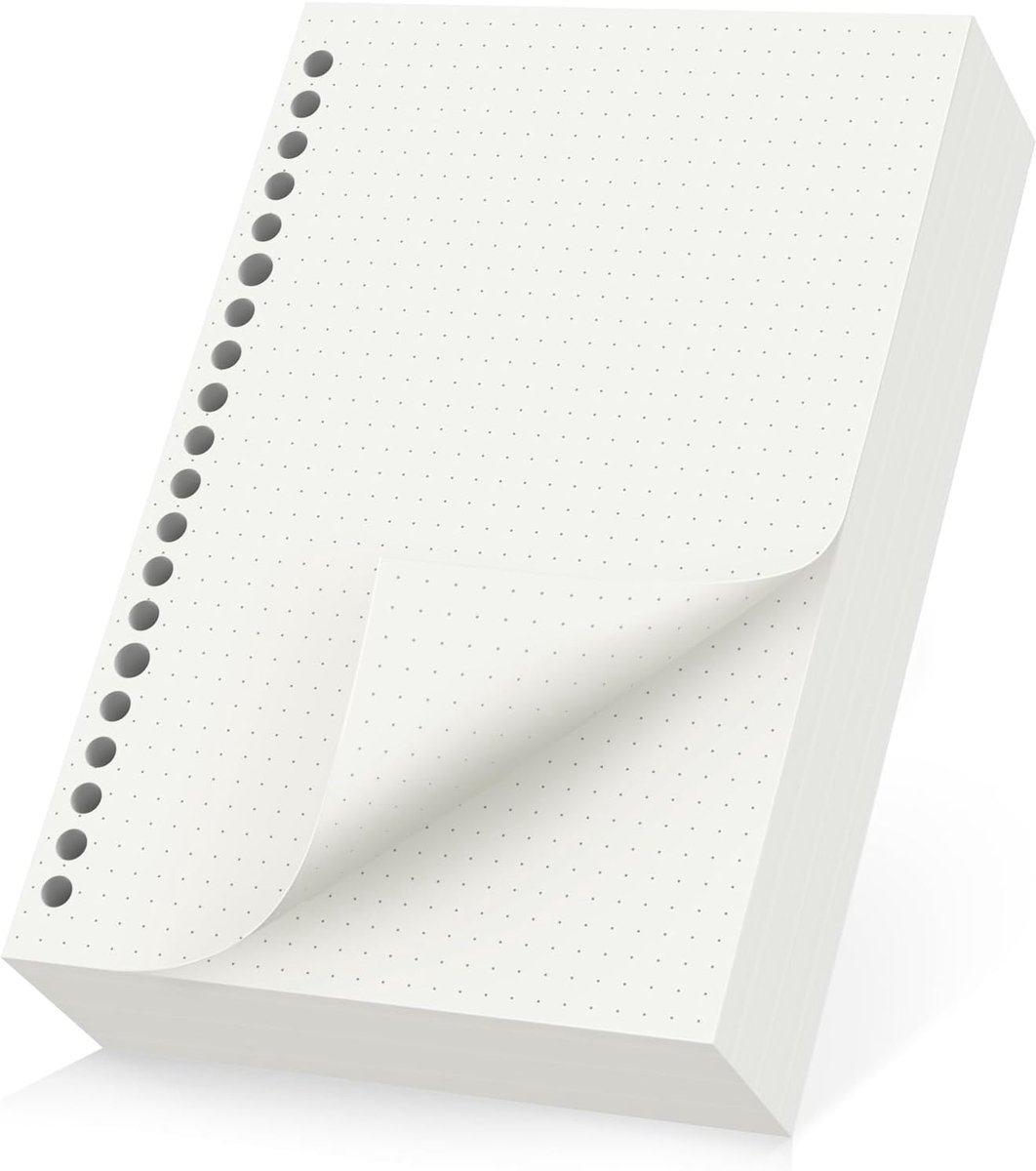 Navulpapier A5 Gestippeld - 14x21cm 20 Gaatjes Refillable Papier voor Ringband Notebook 14x21cm - 100GSM Navulbaar A5 Dotted 5mm - 360 Pagina's/180 Vellen Navulvellen Notitiepapier