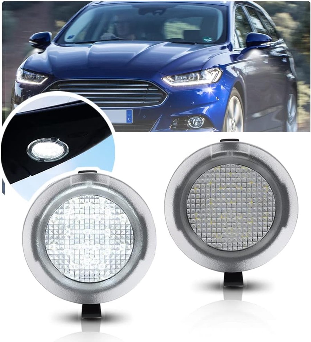 2PC LED Side Onder Spiegel Puddle Light Voor Fo.rd Mon.deo MK5 Fusion Gen 2 Taurus T6 Sel Explorer Downlight in de Spiegel Led Perifere Achteruitkijklamp
