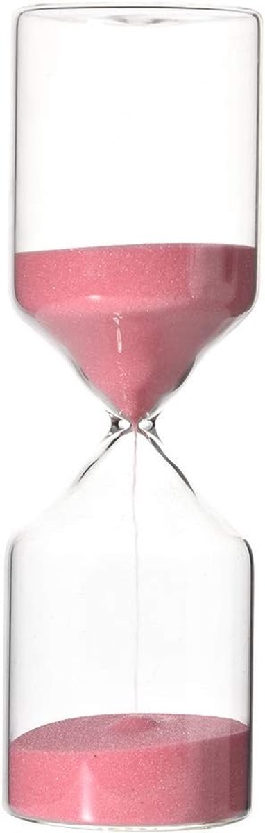 Timer 30 minuten – Glazen zandloper voor tijdmeting bij koken, lessen, werken of ontspanning – Roze tijdsduurmeter 18 x 5,5 cm – Geschikt voor thuis, kantoor, keuken en als cadeau