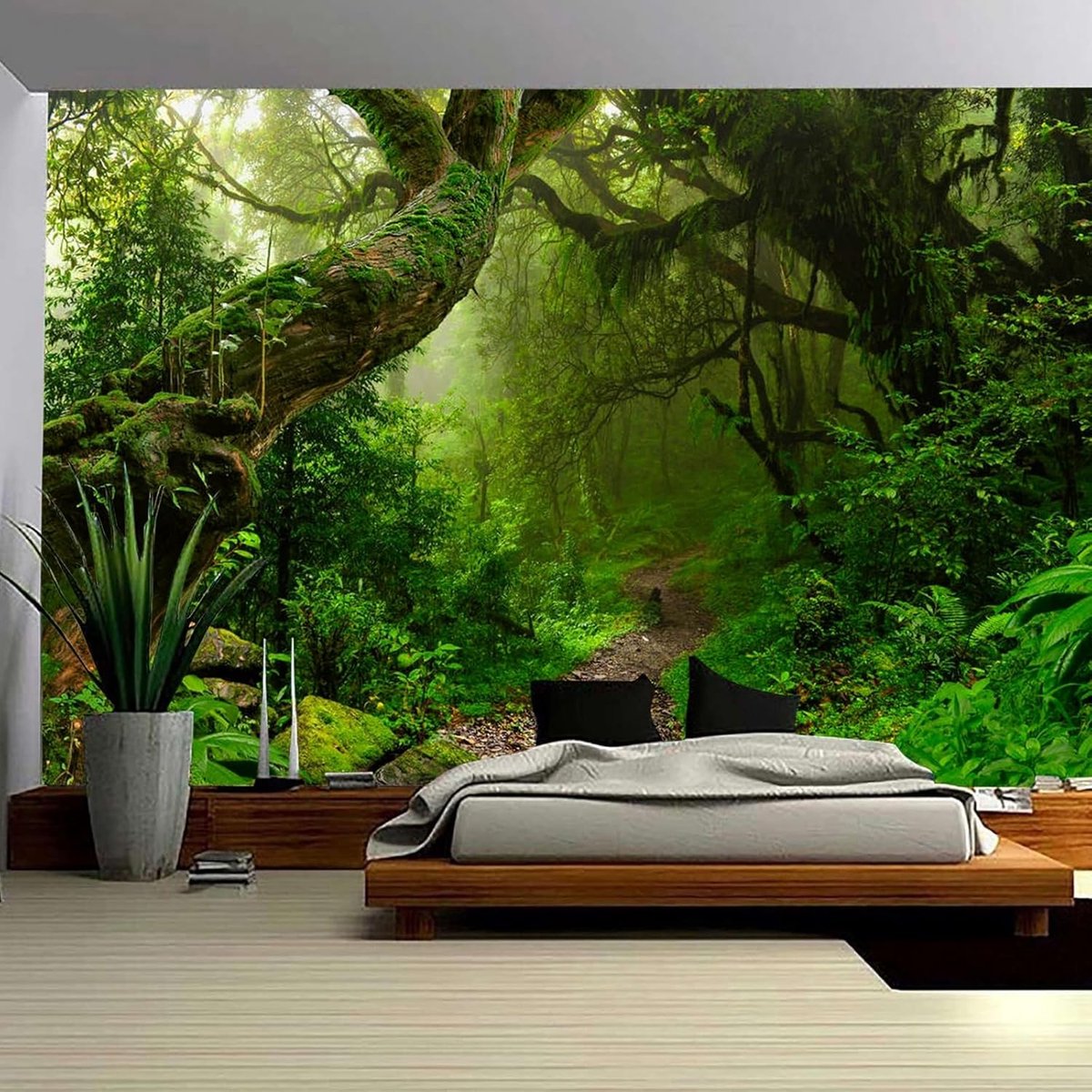 Bos Wandtapijt Groene Muur Opknoping Decoratieve Muurkunst 300 x 260 cm voor Slaapkamer Woonkamer