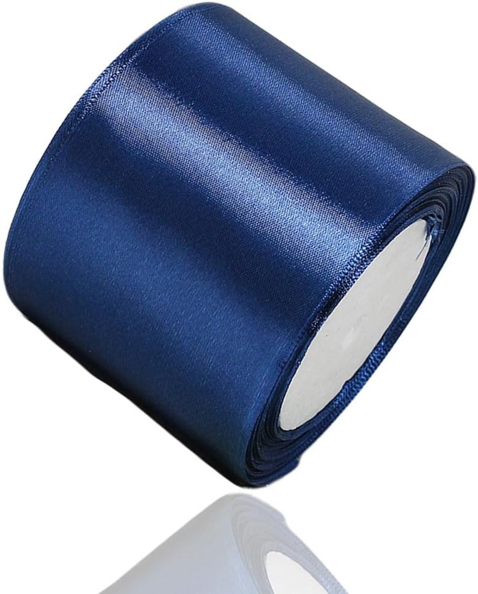 Lint donkerblauw 75 mm, 22 meter decoratief cadeaulint, breed lint, stoffen lint voor bruiloft, doop en verjaardagsgeschenken