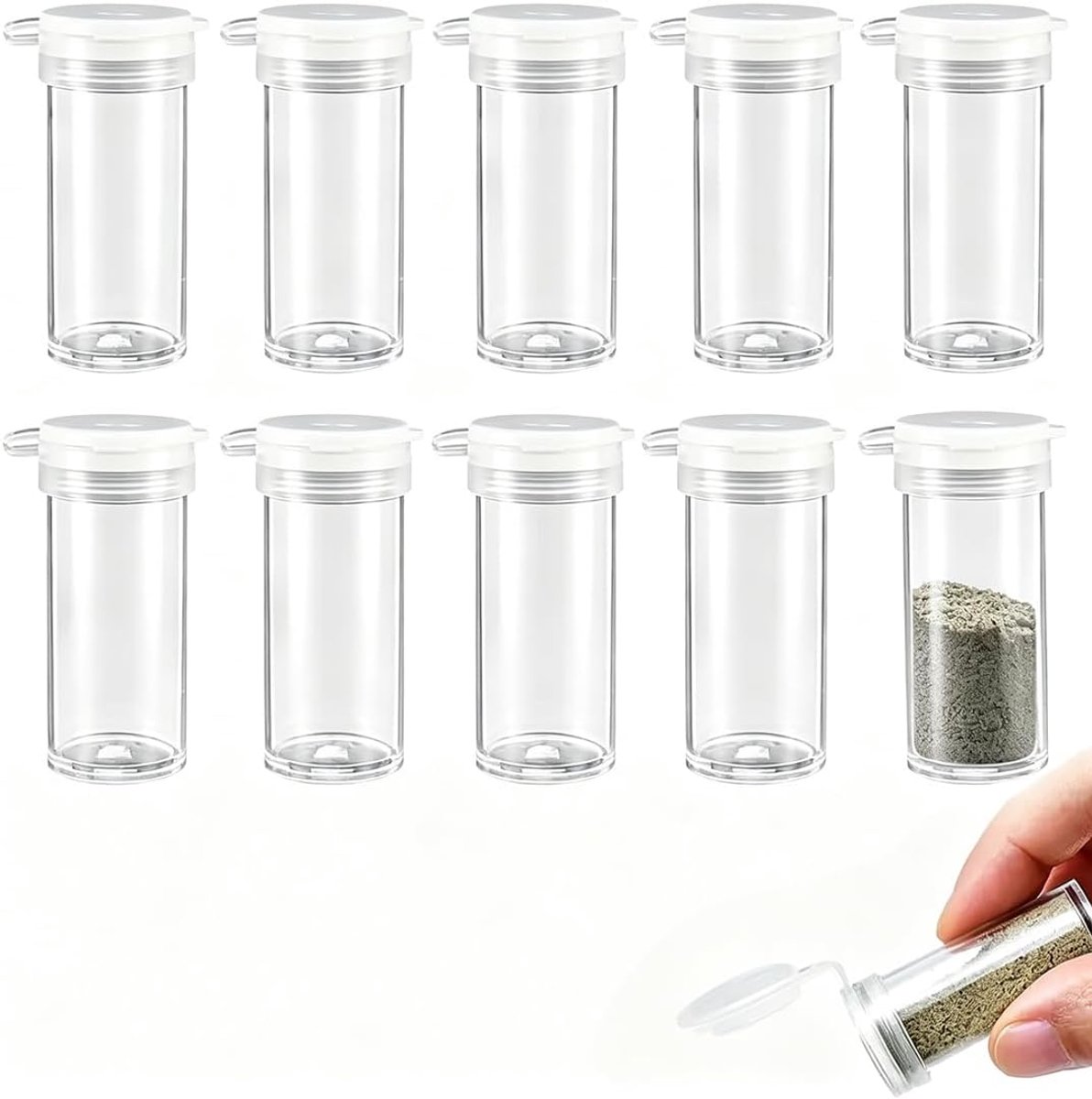 Zout- en pepervaatjes, kunststof, transparant, met deksel, voor camping, keuken, BBQ, 6 g, 10 stuks