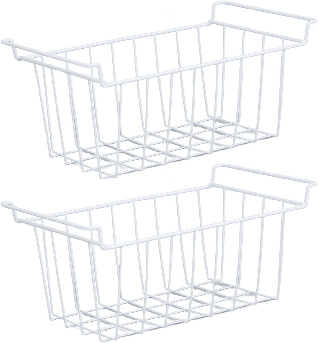 Vriezer Organizer Bin, 2 Stuks Stapelbare Metalen Draad Opbergmanden Koelkast Vriezer Organizer Rack, Keuken Pantry Organisatie Manden Opbergrek voor Kast, Kasten (L 41,5 cm X B 24,5 cm X H 20 cm)
