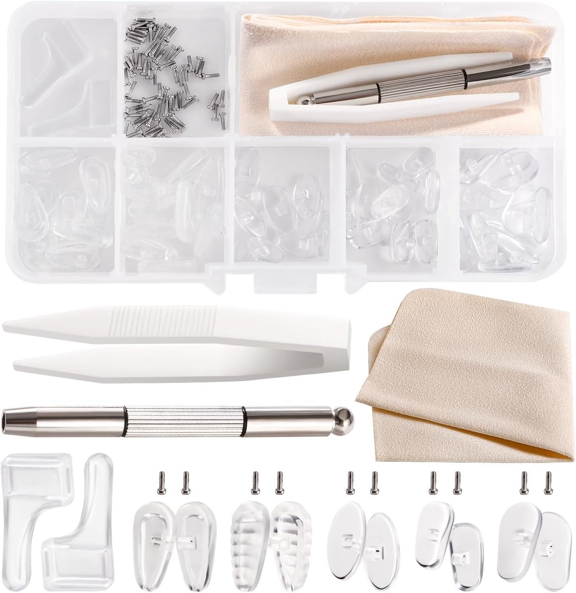 30 Paar Bril Neuspads Set, Siliconen Opschroefbare Bril Neuspads, Neuspads Brilreparatieset, met Schroeven, Schroevendraaiers, Pincet, Schoonmaakdoekje, voor Brillen, Zonnebrillen, Nr. 5
