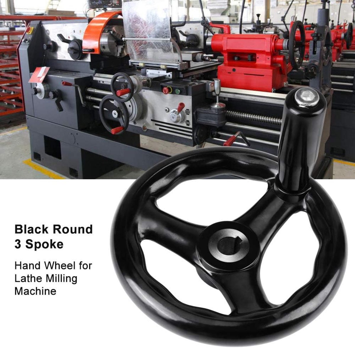 1 Stuks 12 * 125 Mm Zwart Rond 3-spaaks Handwiel met Draaiend Handvat voor Draaibankfreesmachine
