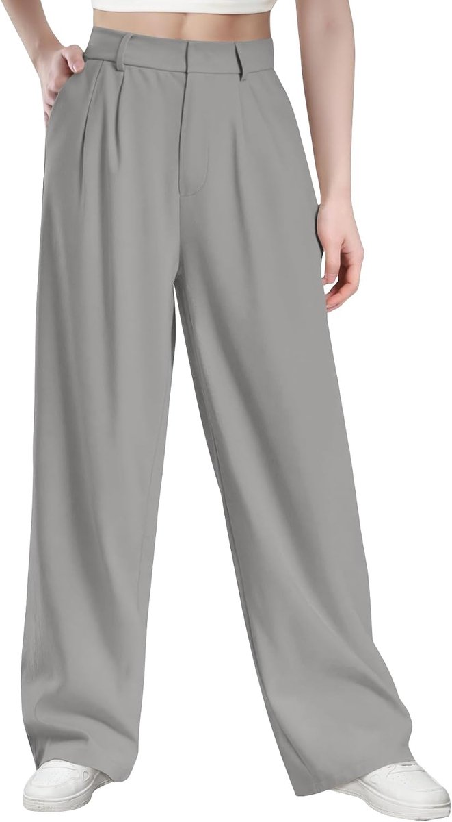Casual damesbroek met hoge taille, polyesterweefsel, elastaan met hoge dichtheid, elegante en geraffineerde werkbroek met zakken