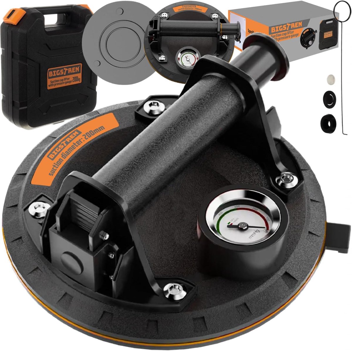 Vacuumzuiger met manometer 200 mm - 200 kg laadvermogen - voor gladde oppervlakken - SnelShoppen