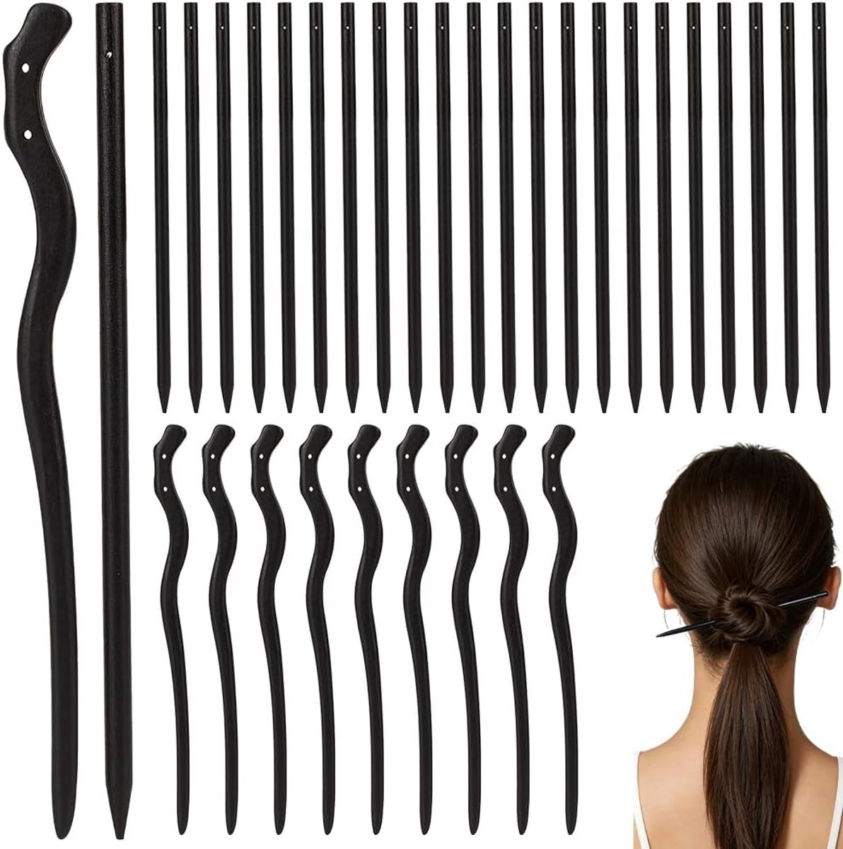 40 stuks vintage houten haarstokjes 2 stijlen potlood haarspelden zwarte eetstokje broodjes clips decoratieve retro vorken Hanfu Pins Bun houders voor vrouwen decoratieve kapselhouder