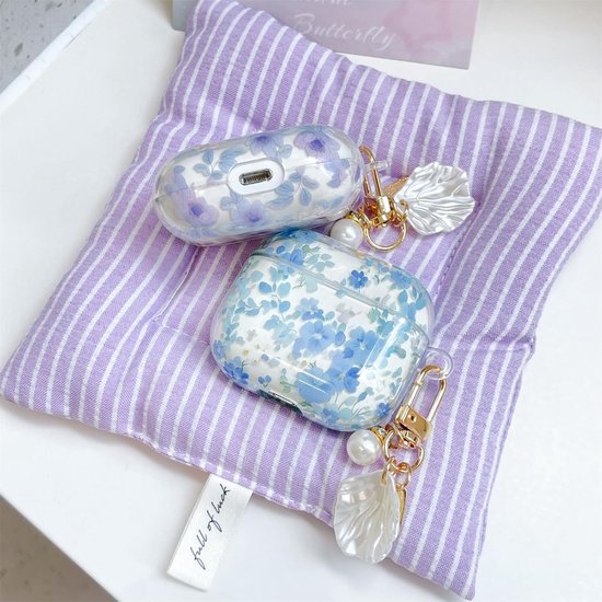 voor AirPods 4 hoesje schattig, vrouw prachtige Kawaii bloemen prints patroon ontwerp, creatieve 3D bloem cartoon oortelefoon beschermhoes (blauw) — afbeelding 4