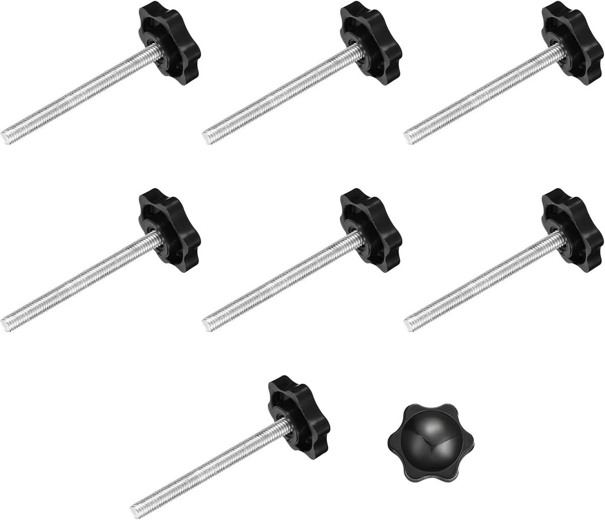 8 stuks spanschroefknopen, M6 x 65 mm, sterknop in zeshoekige vorm, handgrepen van kunststof, handvat met schroef, handmatig spannen voor parasolstandaard, mechanische meubels, 32 mm