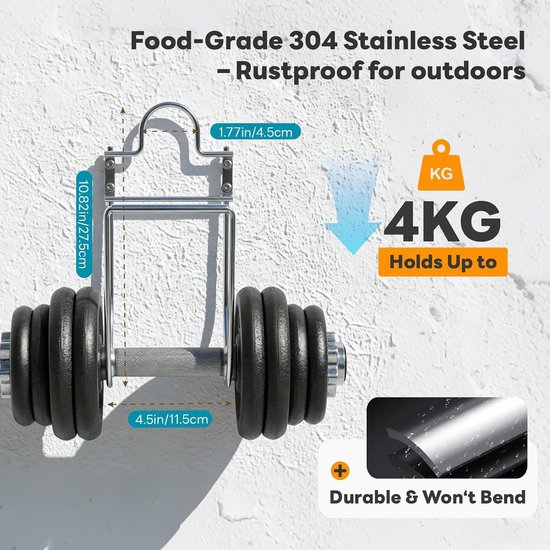Slanghouder voor aan de muur, robuuste 304 roestvrijstalen slanghouder - Tuinslanghouder met wandmontage en ophanging, verwarring en draaien, voor tuin, binnenplaats, garage, gazon — afbeelding 2