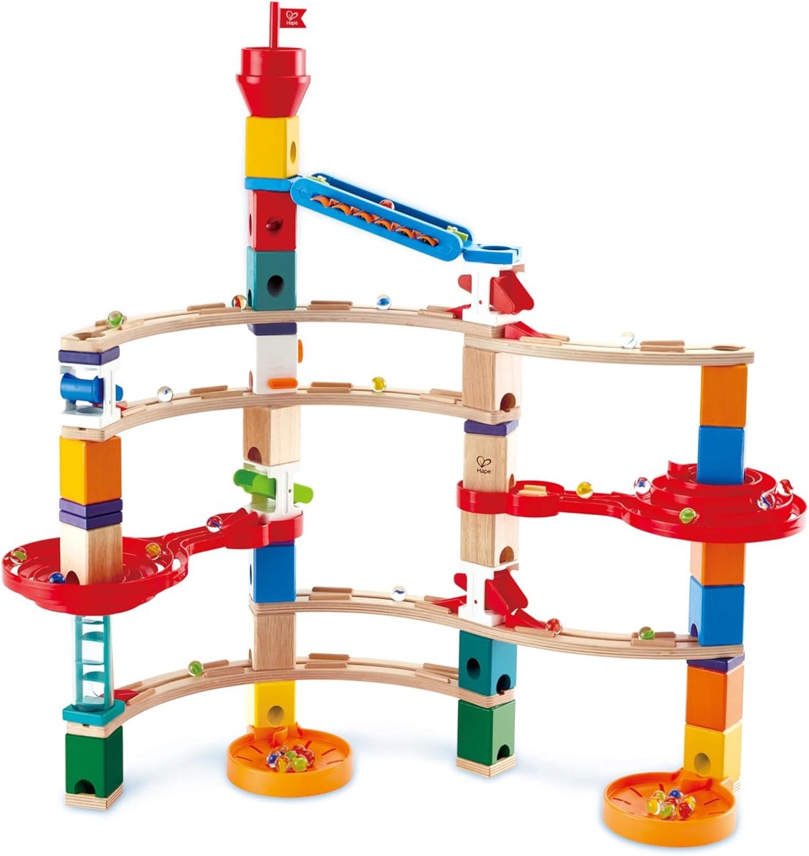 Spiralburg van Hape Quadrilla Murmelbaan van hout, uitbreidingsset met spiraalcirkels, een xylofon-rail en spiraal voor kinderen vanaf 4 jaar