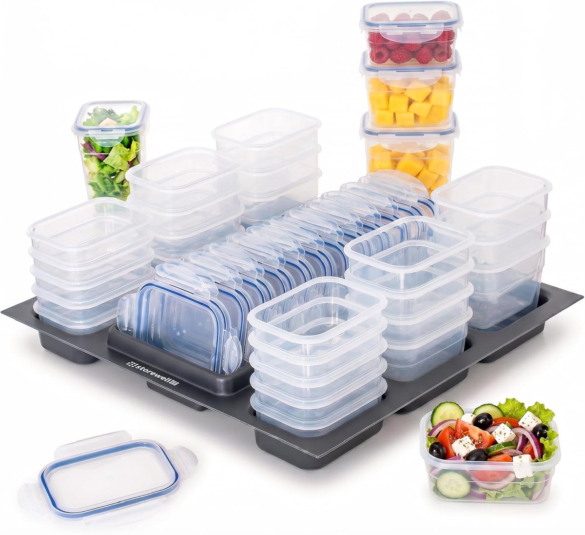 – Keukenlade-organizer met 24 stapelbare en nestbare vershoudbakjes – geschikt voor LocknLock HSM3640, HSM3660, HSM3680 – Totale inhoud 17,9 l (52,3 × 52,6 × 20,0 cm)