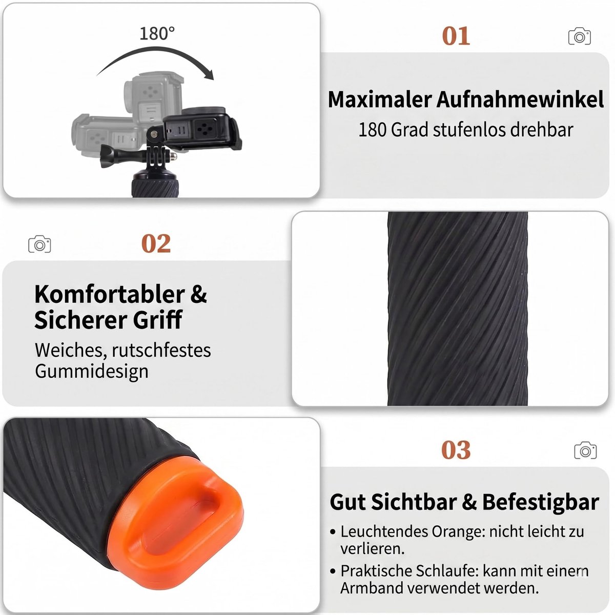 Drijvende handgreep voor action cam - antislip handvat - ideaal voor wateractiviteiten - SnelShoppen