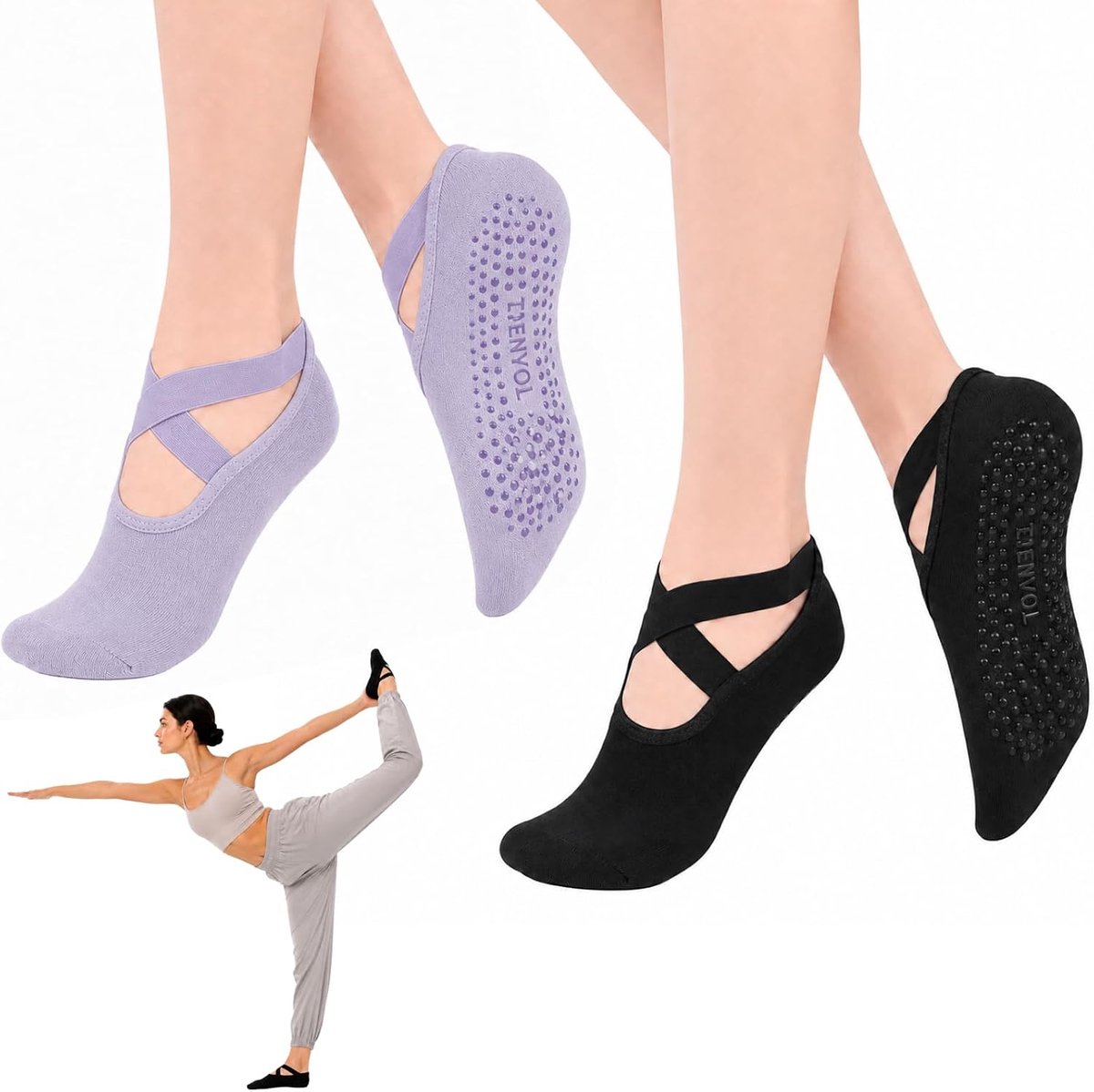 Sokken, antislip sportsokken met antislipdeeltjes, uniseks pilatessokken, geschikt voor ballet, blote voeten, trampolinespringen en thuisgebruik.