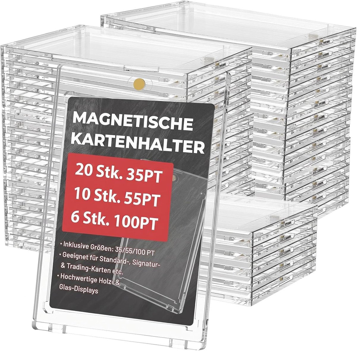 36 x magnetische kaarthoes 35-100PT transparant voor verzamelkaarten | Kaarthouder voor Pokémon, MTG, Yu-Gi-Oh! & Sportkaarten – 35/55/100PT – acryl kaarthoezen beschermen tegen stof en knikken